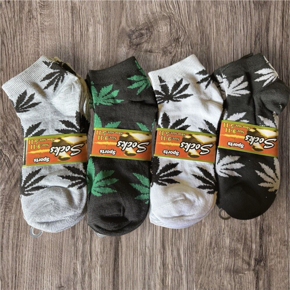 Marajuana Socks 420 Pot Weed Herb 12 Pair Footies ankle (set 0010) 9-11 Adult